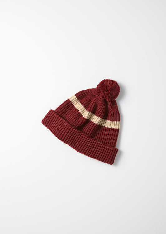 STRIPE POMPOM BEANIE