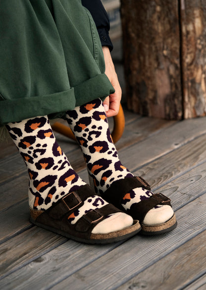 PILE LEOPARD CREW SOCKS