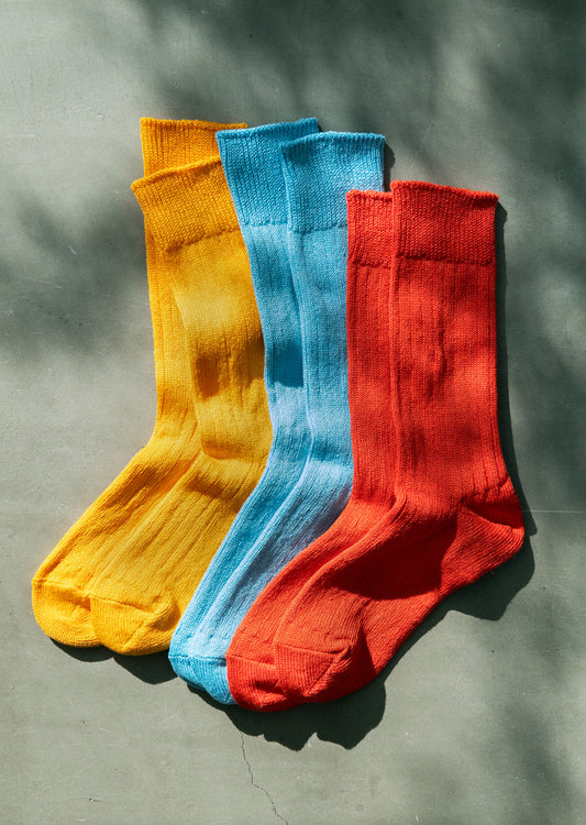 LINEN COTTON RIBBED CREW SOCKS