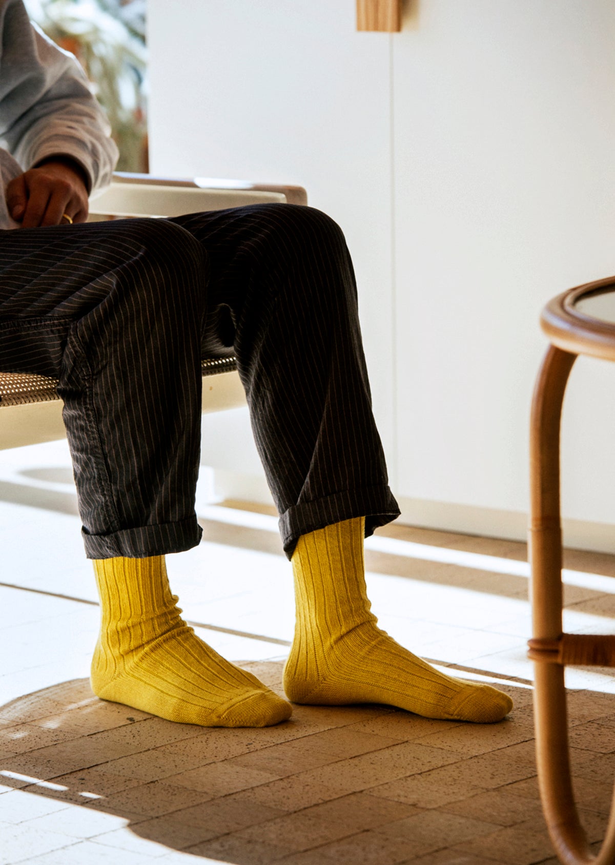 LINEN COTTON RIBBED CREW SOCKS